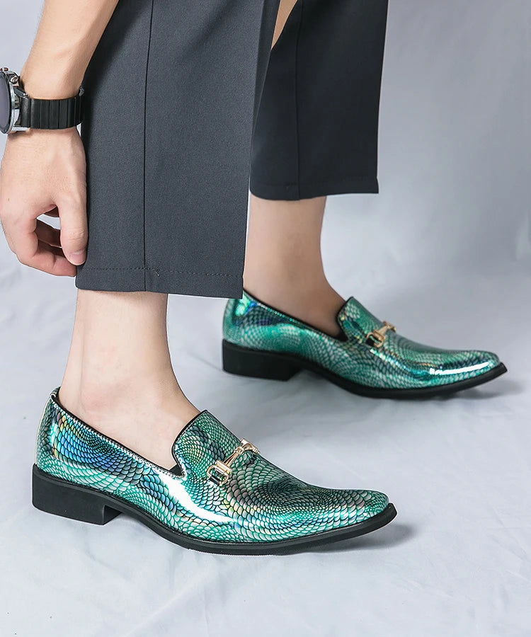 Luxury silvery Men's Patent Leather Shoes Designer High Quality LADYLYS