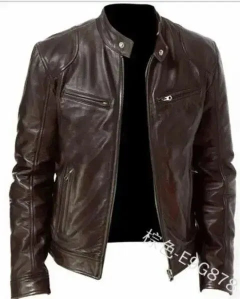 Men's Stand-Collar Faux Leather Zip-Up Jacket