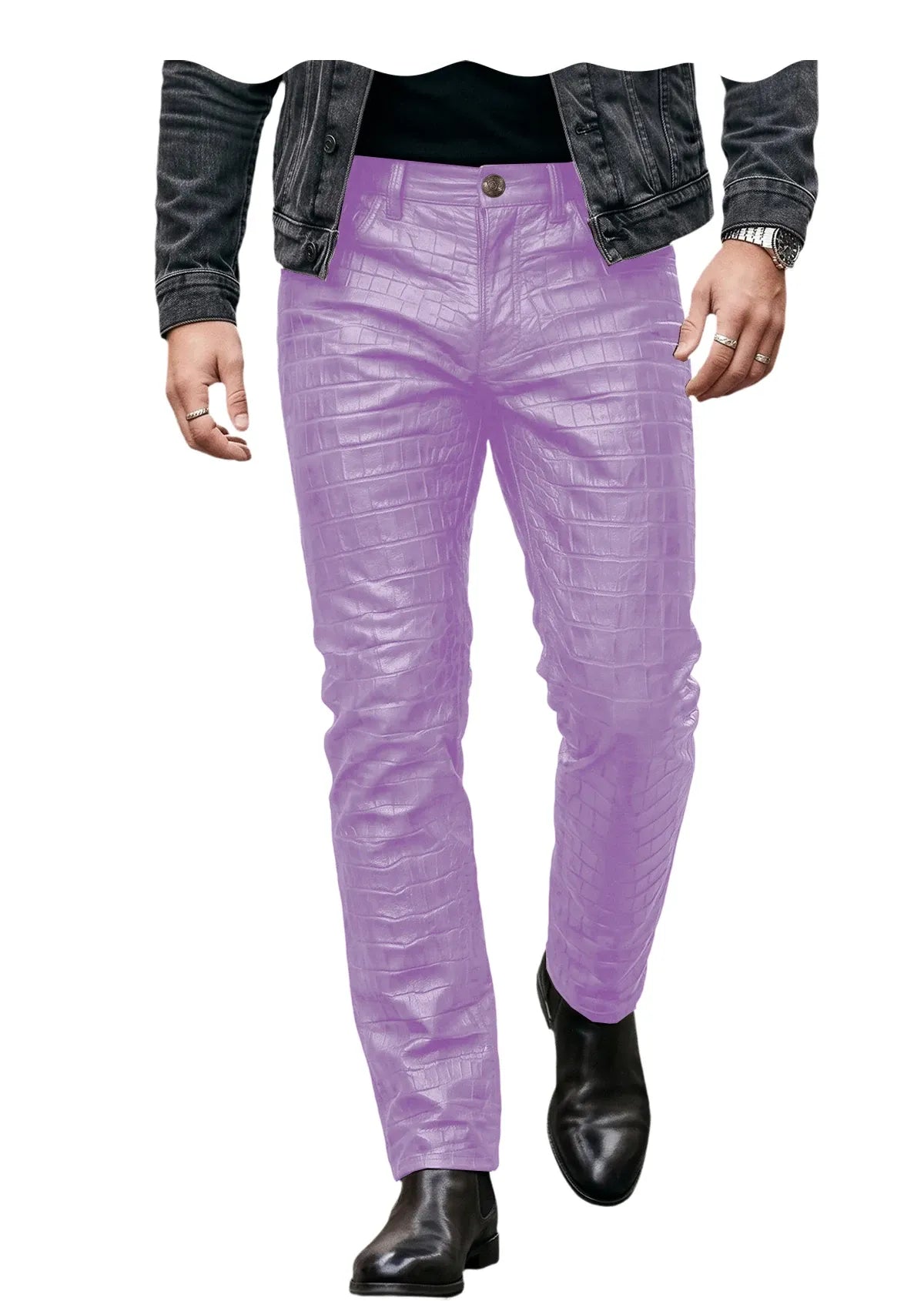 Men's Croc-Embossed Faux Leather Slim-Fit Trousers