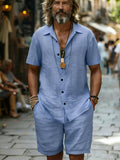 Men's Cotton100 Shirt & Shorts Set Short Two-Piece Outfit LADYLYS