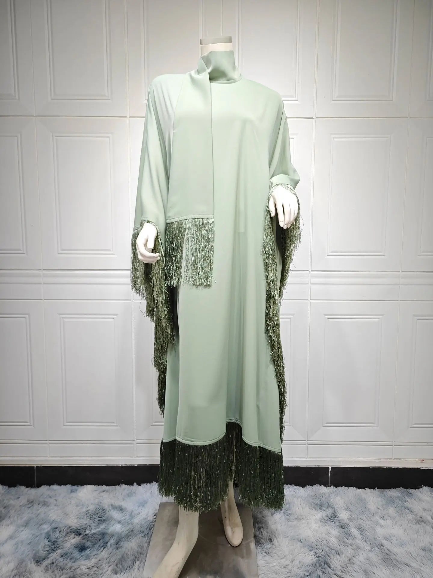 Women's Elegant Tassel Abaya Kaftan – Loose Long Evening Dress | Eid, Ramadan & Party Occasion