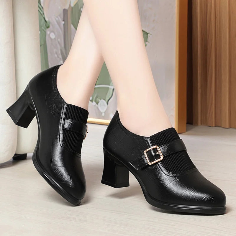 Women's Mary Jane Pumps – Pointed Toe Square Heel Slip-On Heels for Office & Daily Wear