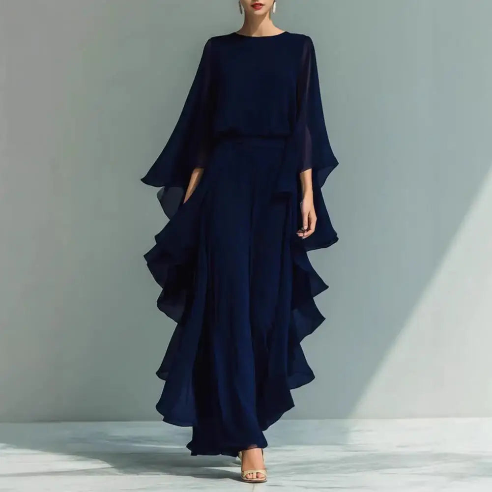 Slegant Suits 2pcs Sets Ruffle Bell Sleeve Shirt and High Waisted Wide Leg Pants Two Pieces LADYLYS