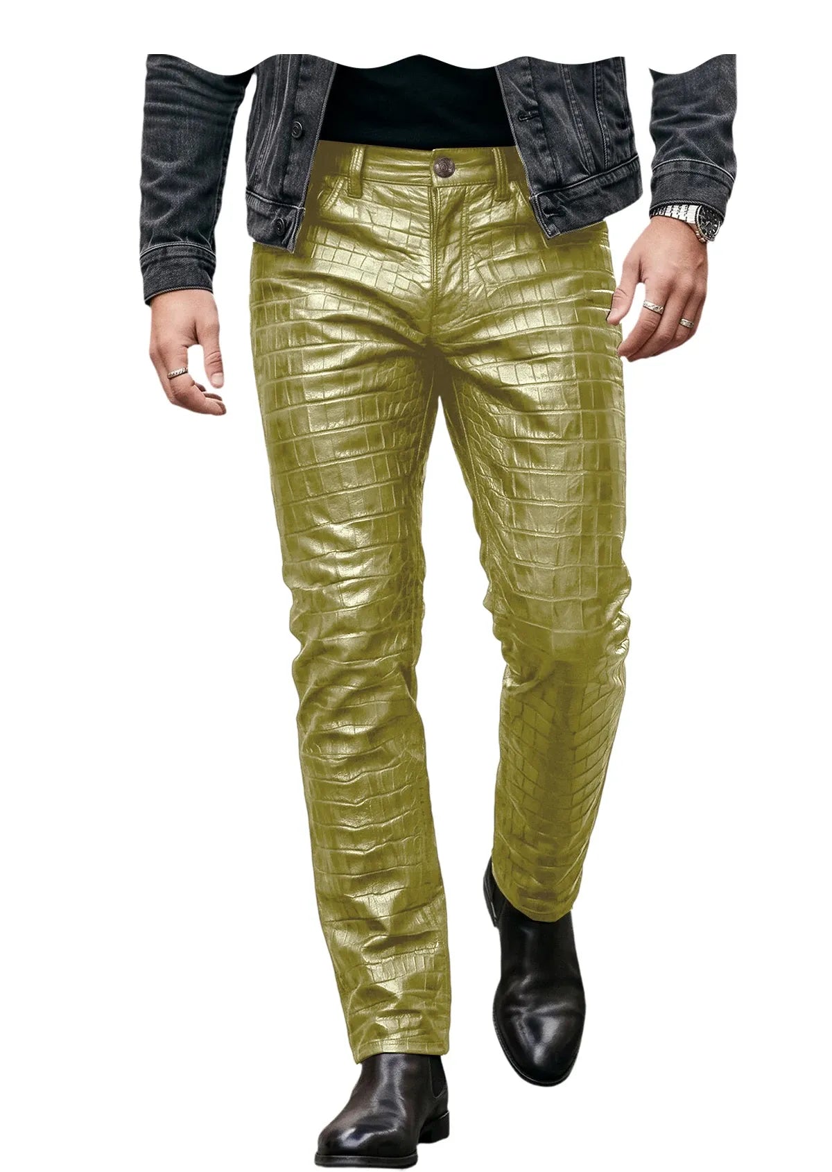 Men's Croc-Embossed Faux Leather Slim-Fit Trousers