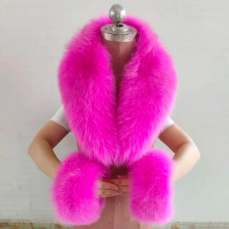Women's Real Fur Collar and Cuffs Set, Fluffy Winter Scarf