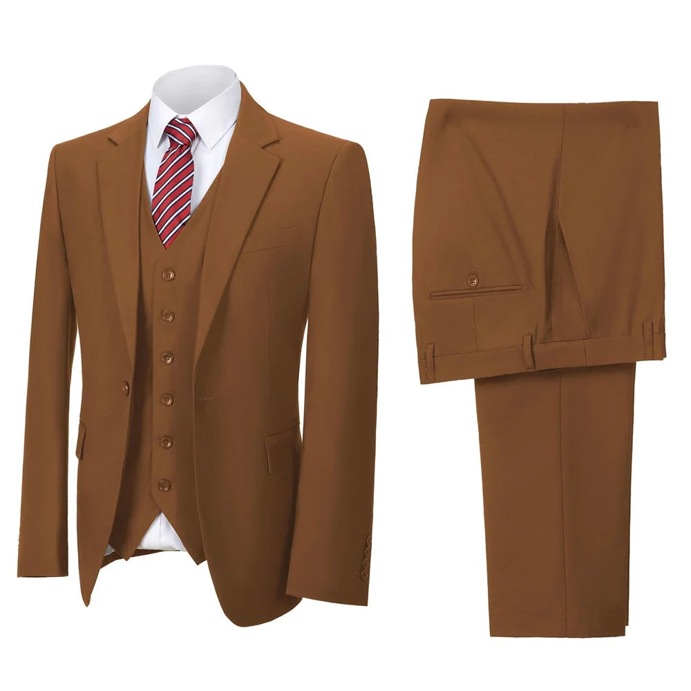 Classic 3-Piece Men's Formal Suit – Blazer, Vest & Trousers for Wedding & Business