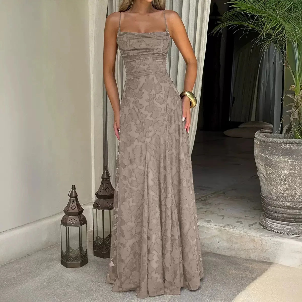 Jacquard Chiffon Long Dress Women's Backless Bandage LADYLYS