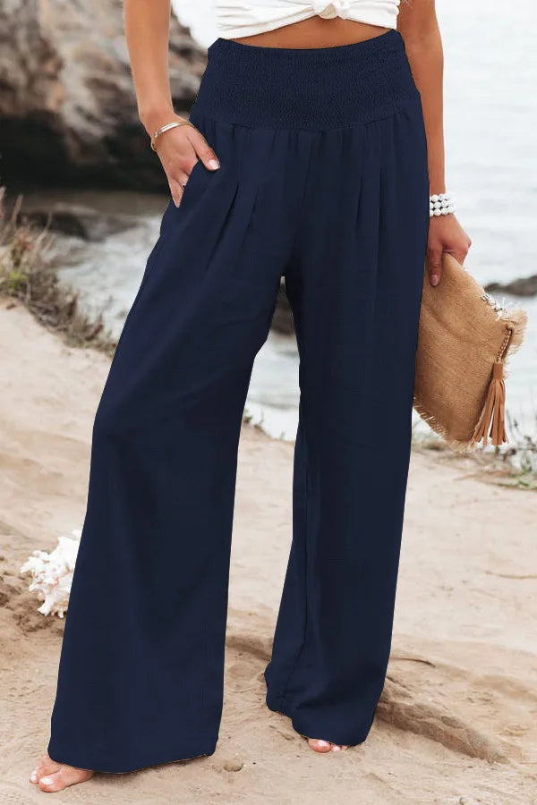 Women's High-Waist Wide Leg Pants — Drawstring Elastic Waist | Casual Beach Trousers | Plus Size