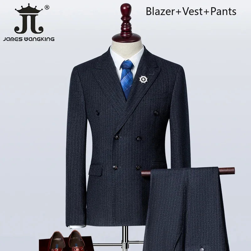 Men's Formal Suits 3 Piece Set British Plaid Style (Blazer + Vest + Trousers) LADYLYS