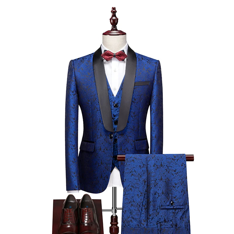 Men's Slim Fit 3-Piece Suit Set – Blazer, Vest & Trousers