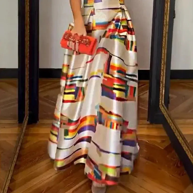 Elegant Printed O-Neck Evening Dress Sexy Hollow Sleeveless LADYLYS
