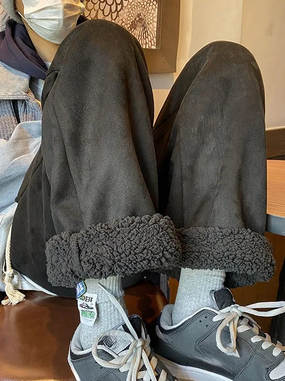 Women's Suede Thickened Straight Leg Pants Korean Style Wide Leg Autumn Winter LADYLYS