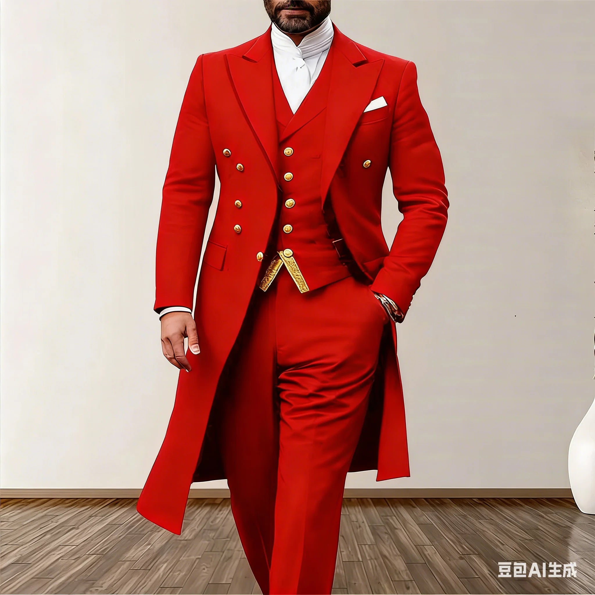 Men Suits 3 Piece Long Blazer Vest Pants Satin One Button Tuxedo LADYLYS