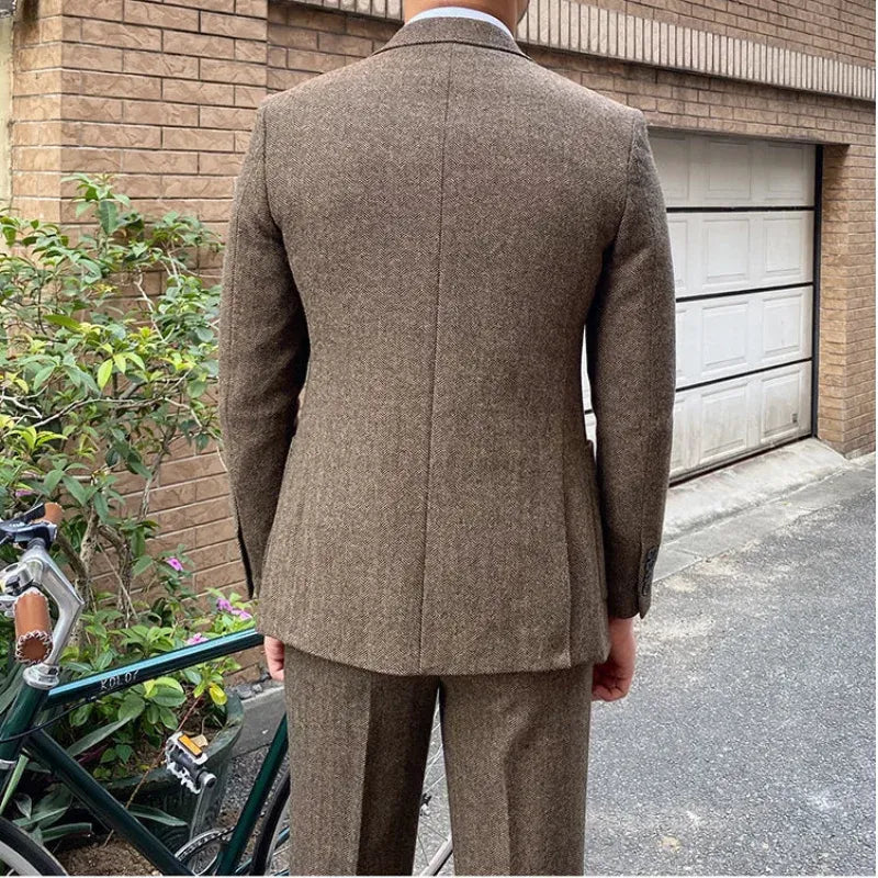 Men's Slim-Fit Herringbone Three-Piece Suit