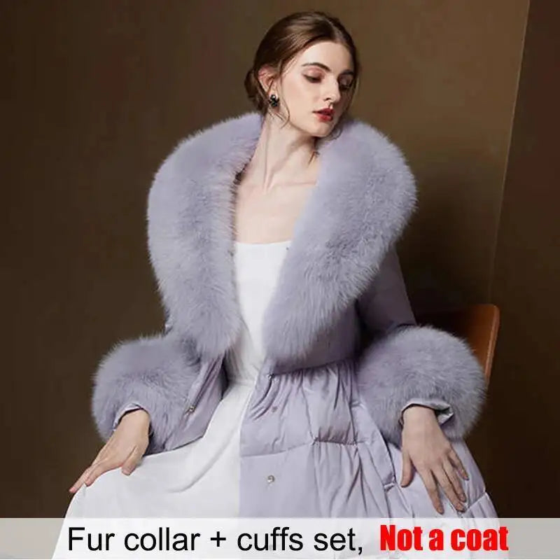 Women's Real Fur Collar and Cuffs Set, Fluffy Winter Scarf