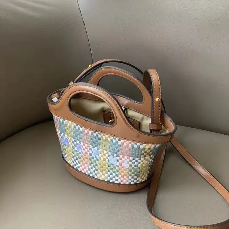 Handwoven Straw Cylinder Bag – Lafite Grass Crossbody & Shoulder Handbag for Women