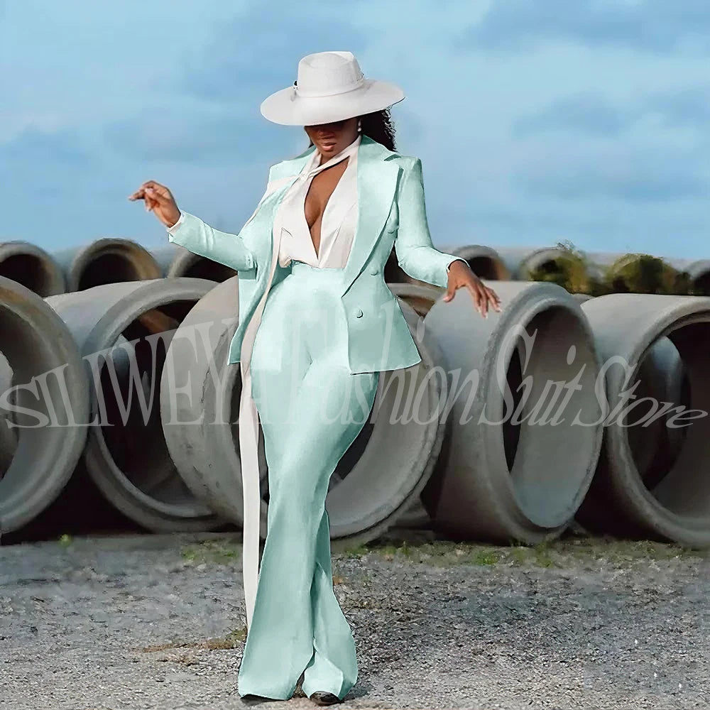 Women's 2-Piece Tuxedo Suit – Double Breasted V-Neck Blazer & Pants | Office, Wedding & Evening