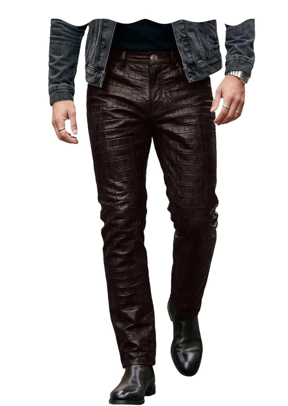 Men's Croc-Embossed Faux Leather Slim-Fit Trousers