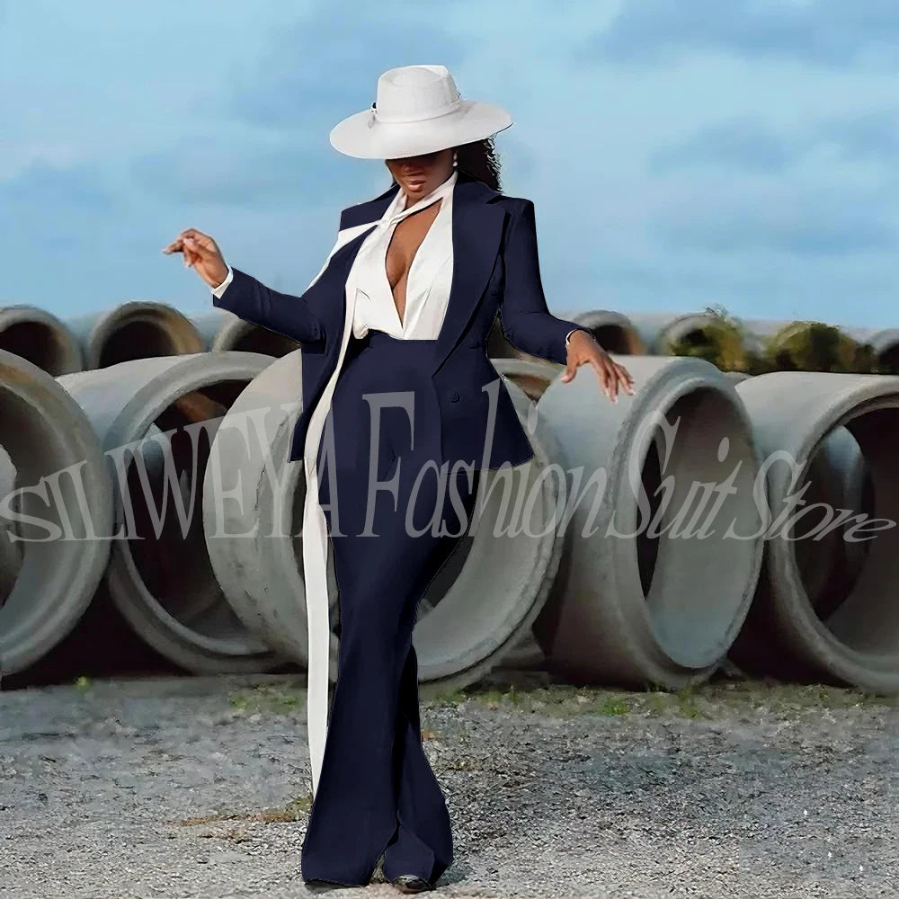 Women's 2-Piece Tuxedo Suit – Double Breasted V-Neck Blazer & Pants | Office, Wedding & Evening