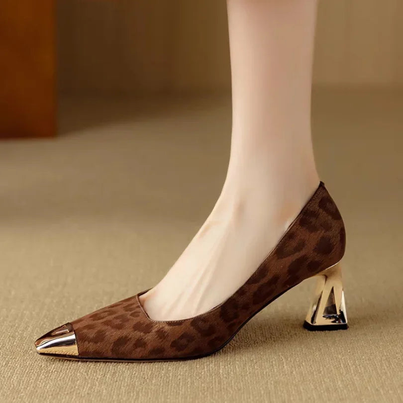 Elegant French Style High Heels – Leopard Print, Low Cut, Evening Shoes