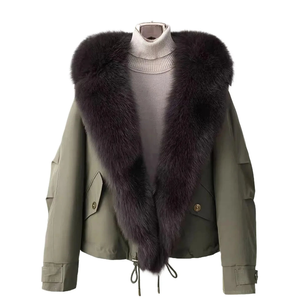 Women's Short Padded Jacket – Fur Collar, Slim Fit, Zip-Up Winter Coat
