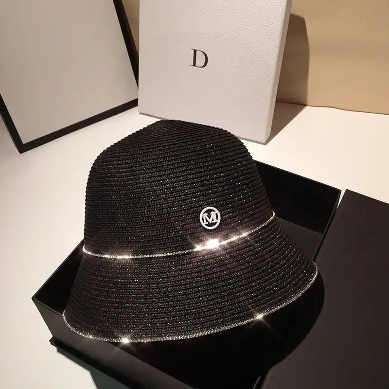 Bucket Hat Summer Hats for Women Fishing Hat Woolen Rhinestone Solid Color Basin Hat Leisure Outdoor Beach Sun Hat LADYLYS