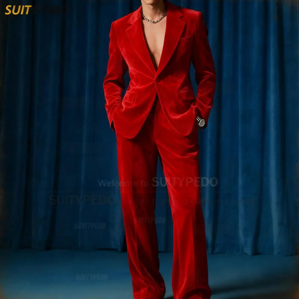Men’s Velvet Two-Piece Tuxedo Suit for Weddings and Parties