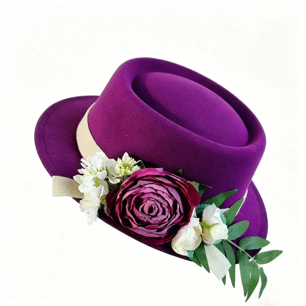 Floral Fedora Hat with Ribbon and Small Brim