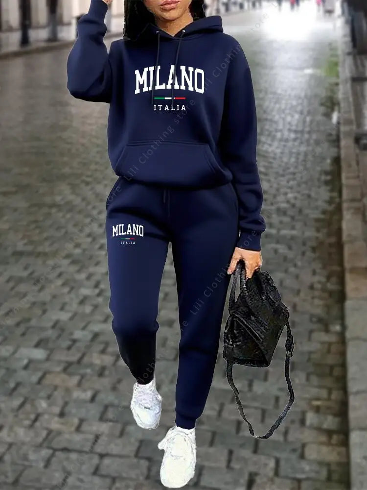 MILANO Women's Premium Hoodie & Sweatpant Tracksuit — 2-Piece Autumn Winter Outfit