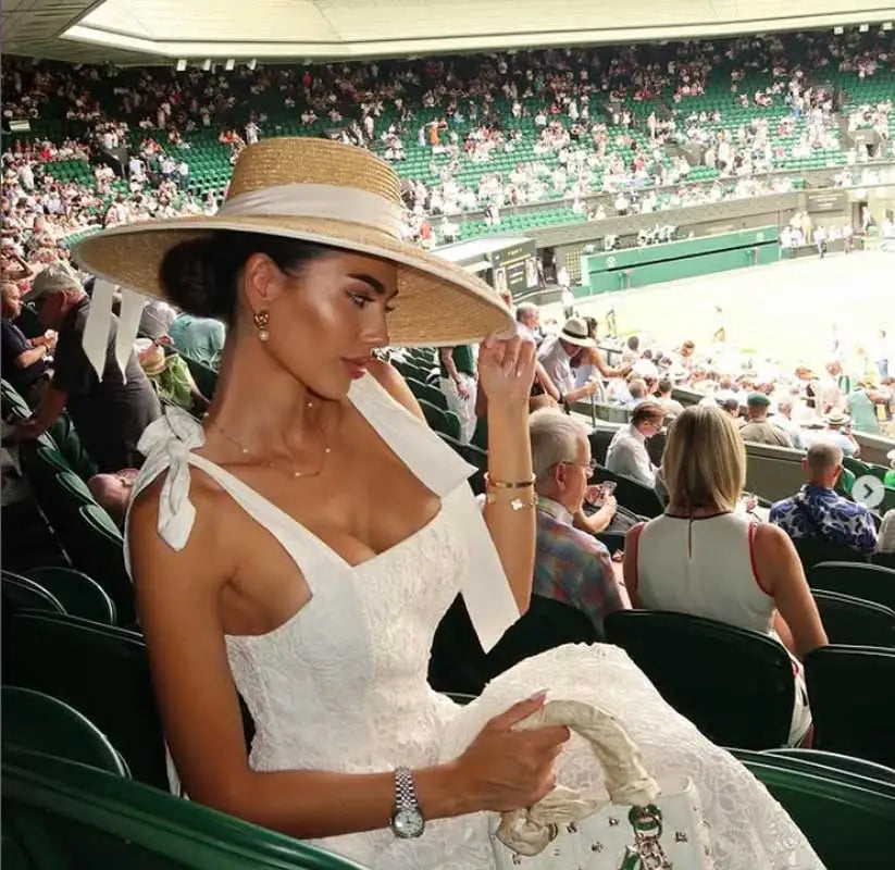 Red edging 2026 Sun Hats Hepburn hat Shiny Straw Hat European American  Braided Female Sunshade  chapeau femme LADYLYS
