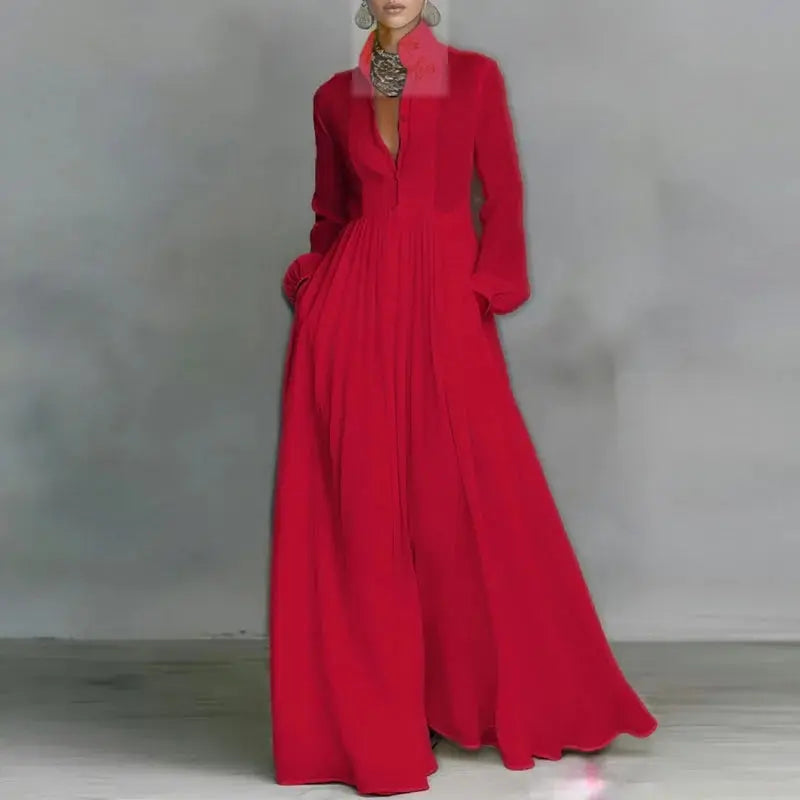 Maxi Shirt Dress Woman Elegant High Waist Solid Party Dress Spring Long Sleeve Loose LADYLYS