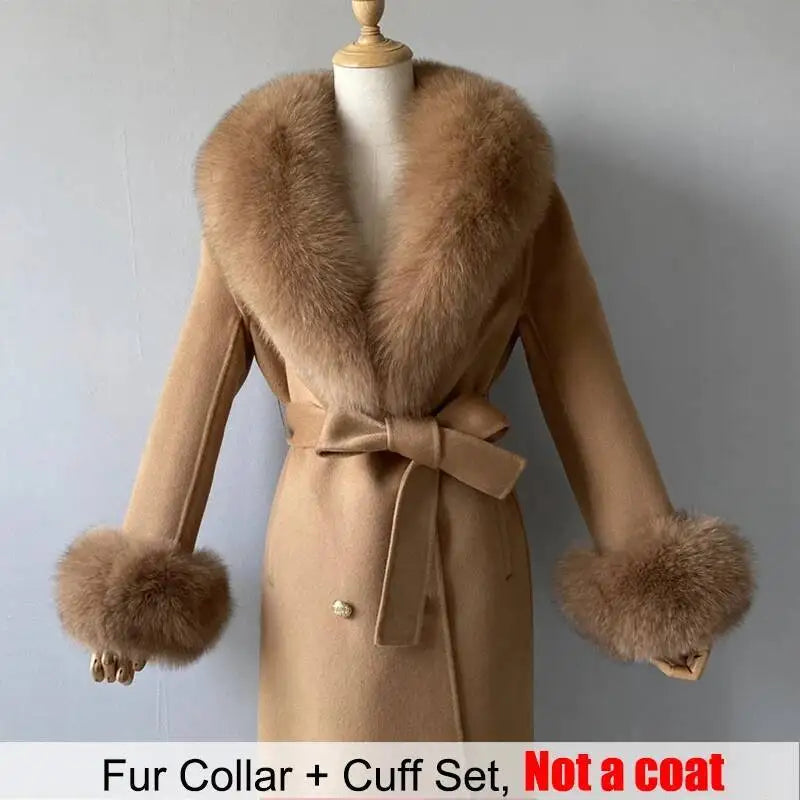 Women's Real Fur Collar and Cuffs Set, Fluffy Winter Scarf