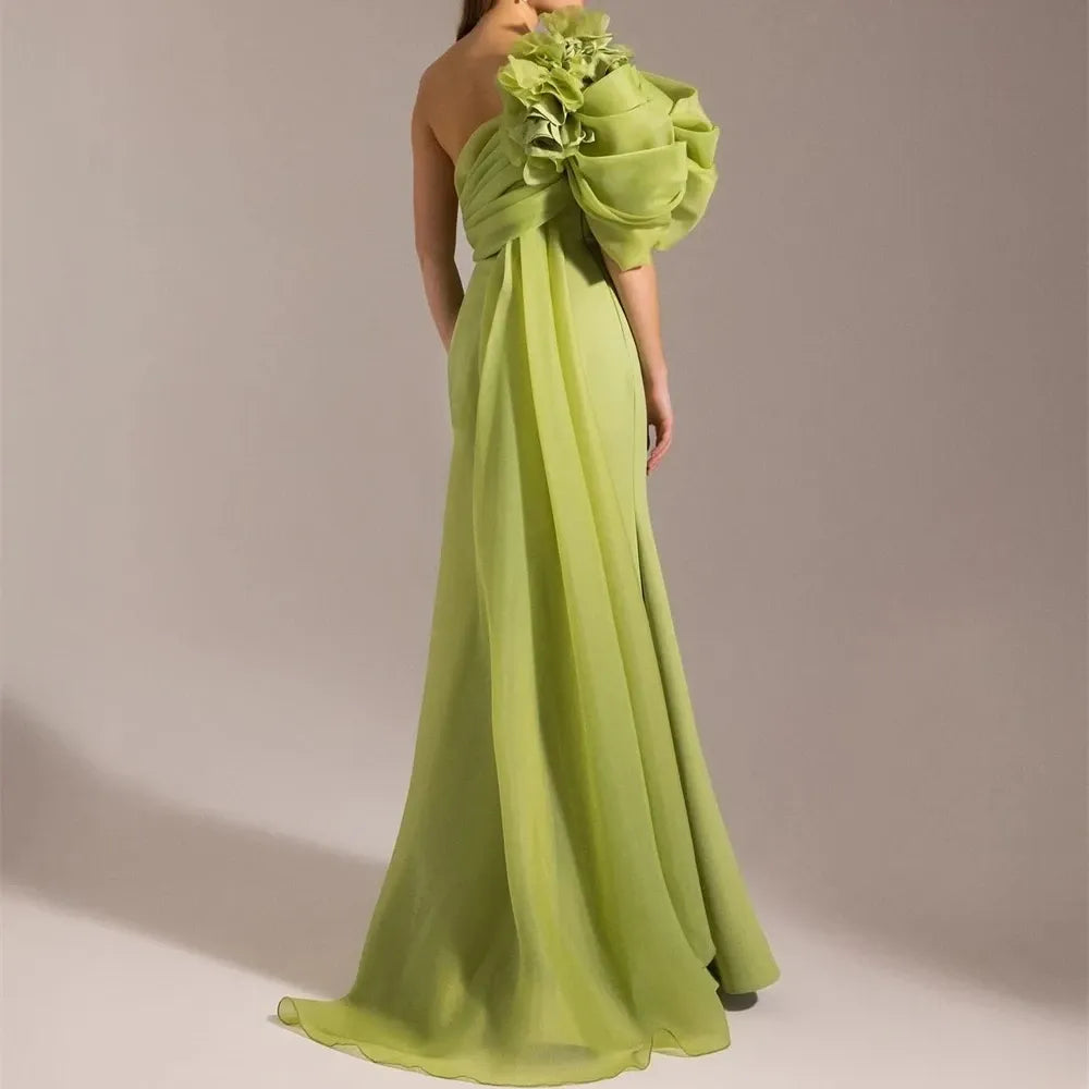 One-Shoulder Pleated Jersey Mermaid Evening Dress