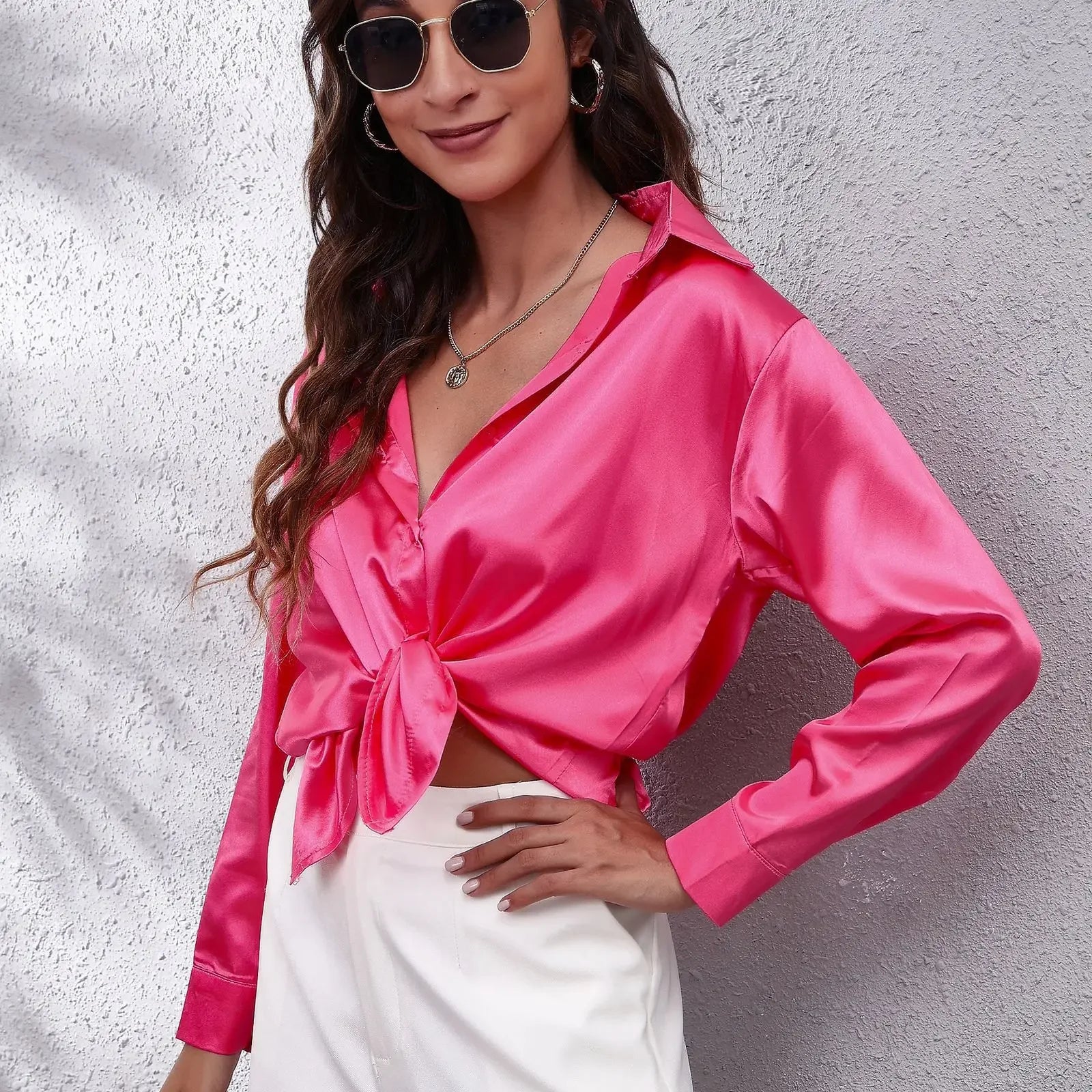 Satin Blouse Shirts Clothing Tops Elegant Long Sleeve Spring Autumn