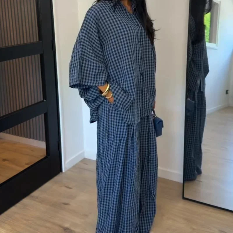 High Neck Single Button Cape Coat&Wide Leg Pants Two-Piece Set LADYLYS