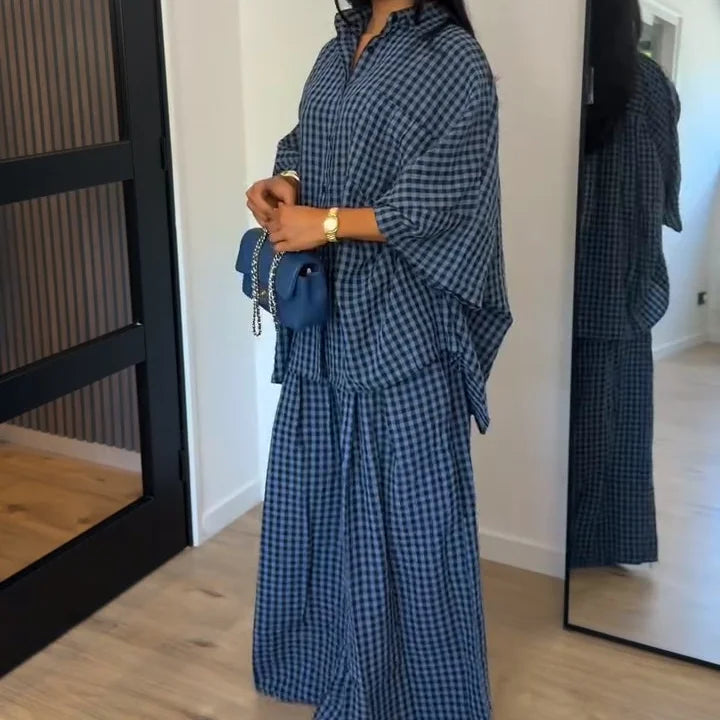 High Neck Single Button Cape Coat&Wide Leg Pants Two-Piece Set LADYLYS