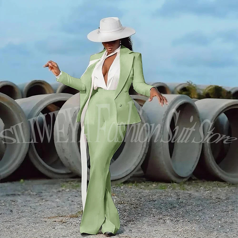 Women's 2-Piece Tuxedo Suit – Double Breasted V-Neck Blazer & Pants | Office, Wedding & Evening