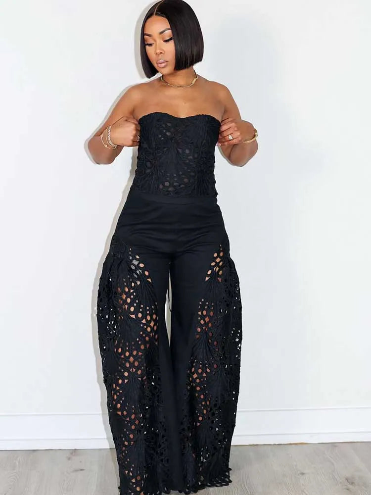 Elegant V-Neck Lace 2-Piece Set – Sexy Spaghetti Strap, Women's Evening Outfit