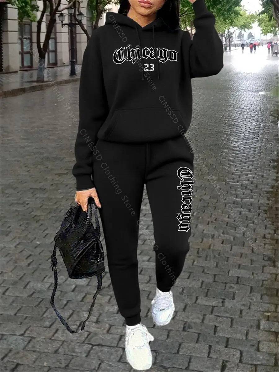 CHICAGO Women's Hoodie & Pants Tracksuit Set — Loose Fit Streetwear Jogging Suit