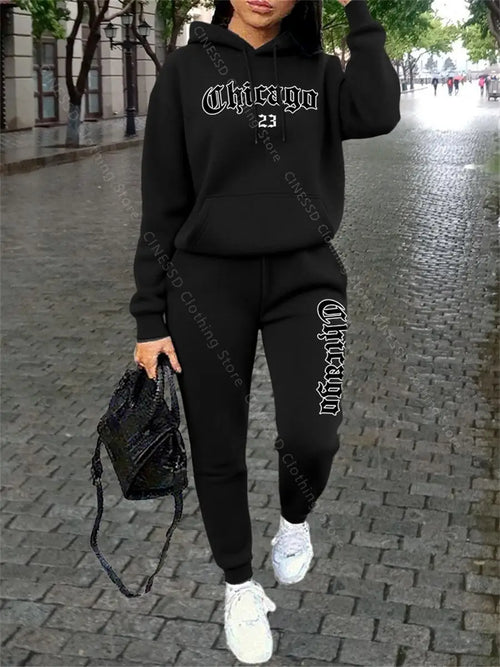 CHICAGO Women's Hoodie & Pants Tracksuit Set — Loose Fit Streetwear Jogging Suit