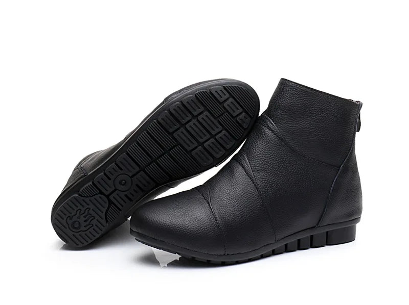 Women's Genuine Leather Platform Ankle Boots – Zip-Up Wedge Booties with Plush Option