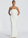 Mesh Backless Off-Shoulder Maxi Dress – Ruched High Waist Slim Evening Gown