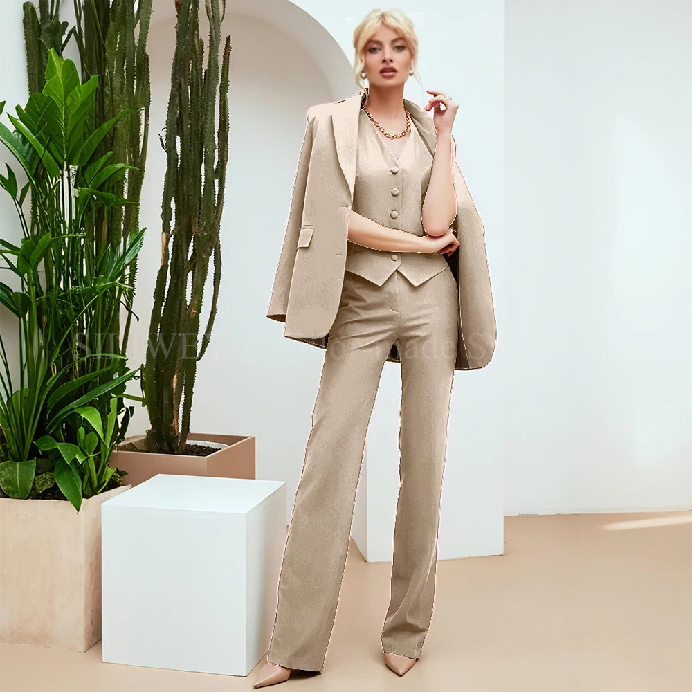 Chic Green 3-Piece Women's Suit – Slim Fit Blazer, Pants & Vest | Formal Office Set