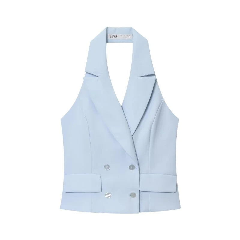 Summer Two Tone Halter Blazer Vest & Matching Wide Leg Pants Set LADYLYS