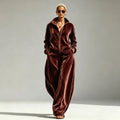 Women's Velvet Two-Piece Set with Wide-Leg Pants
