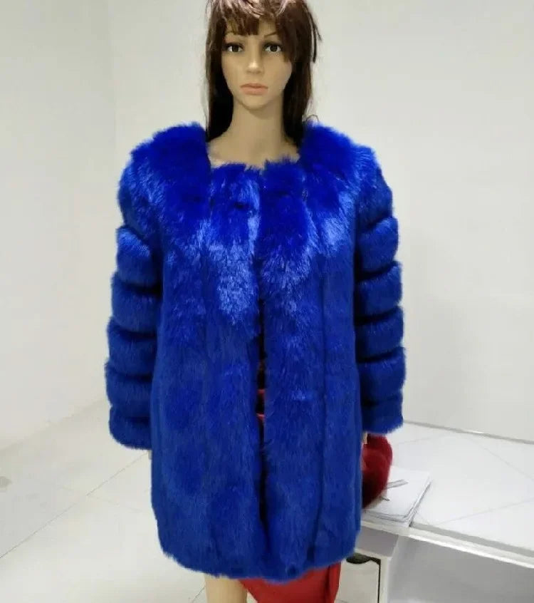 Women's Short Faux Fur Jacket with Puff Sleeves