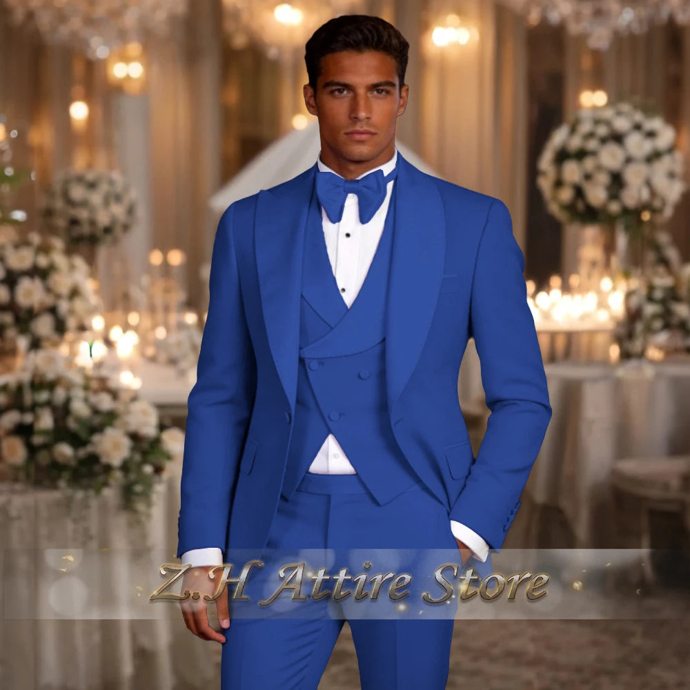 Elegant men's 3pcs suit spliced satin lapel jacket vest pants LADYLYS
