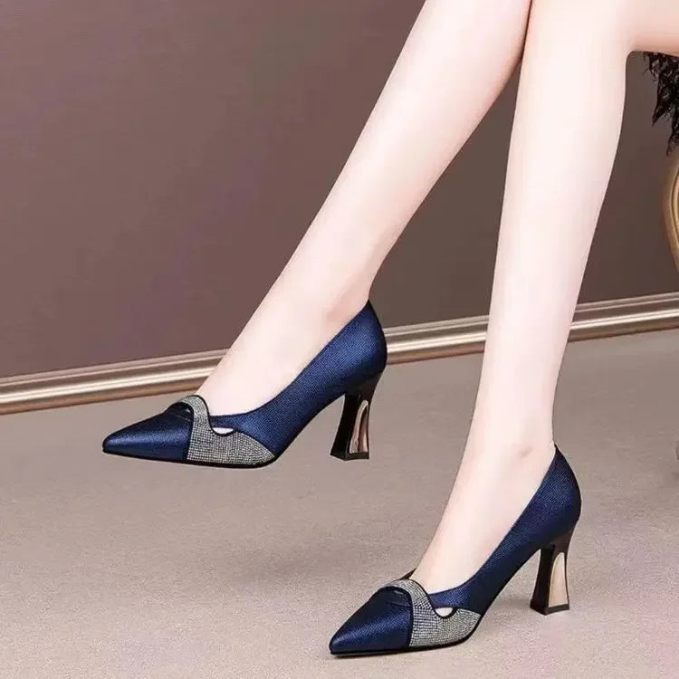 Women's Crystal-Embellished Pointed-Toe Block-Heel Pumps