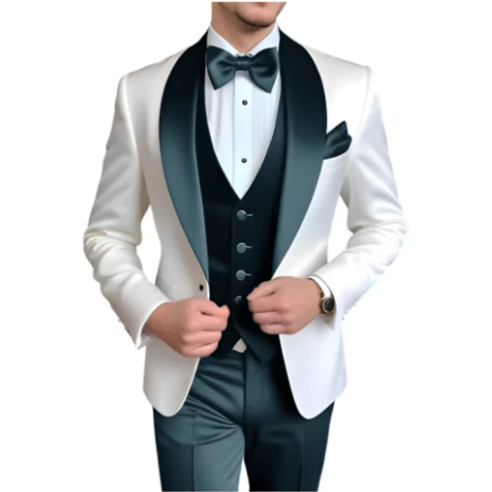 3-Piece Tuxedo with Scarf Lapel Smoking Suit LADYLYS