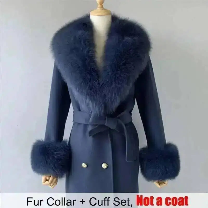 Women's Real Fur Collar and Cuffs Set, Fluffy Winter Scarf